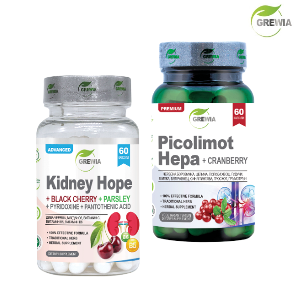 БЪБРЕЦИ / ПОДАГРА /ПРОСТАТА / ТРУДНО УРИНИРАНЕ – KIDNEY HOPE / BLACK CHERRY / PARSLEY / PYRIDOXINE / PANTOTHENIC ACID - PICOLIMOT HEPA / CRANBERRY